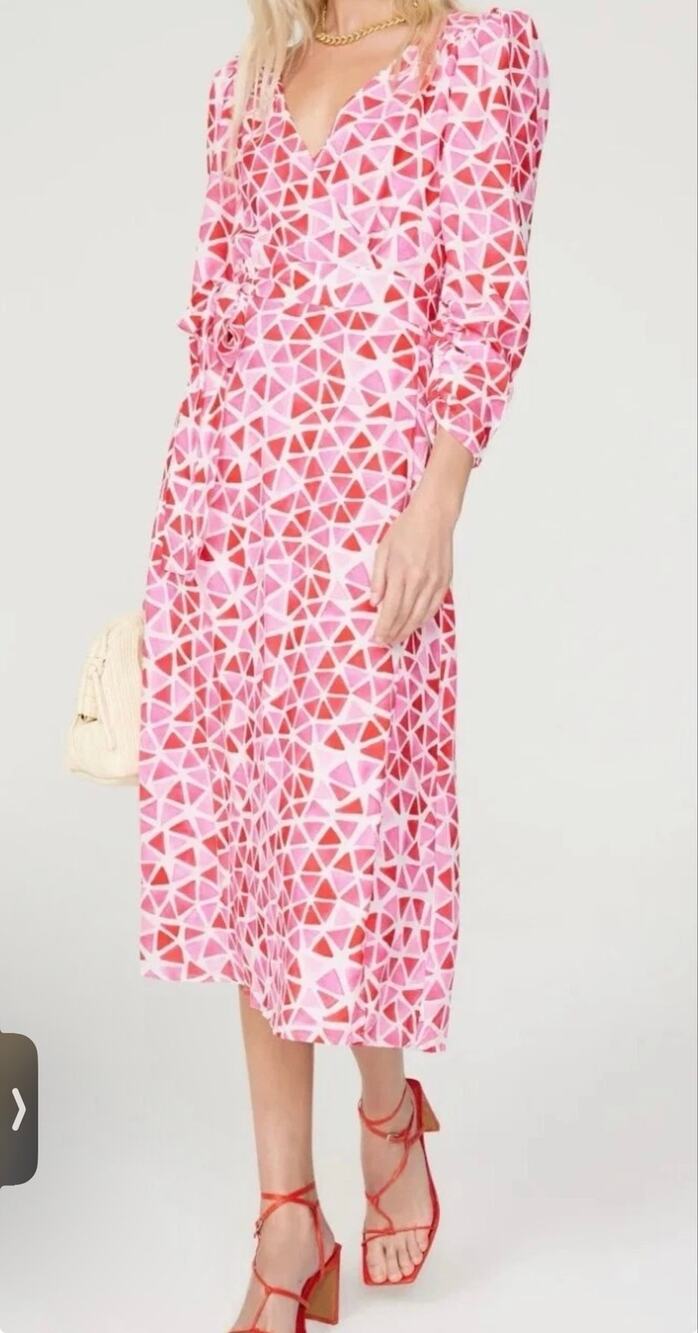 Area Stars Diamond Wrap Dress in Pink Medium NWOT Midi romantic